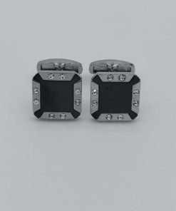 Lamination Silver Cufflinks in Black Color