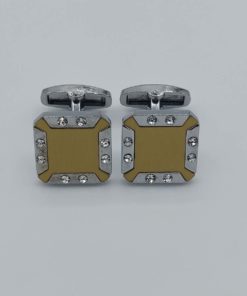 Lamination Silver Cufflinks in Mustard Color