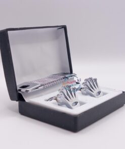 Silver Crown Cufflinks for Men with Chain
